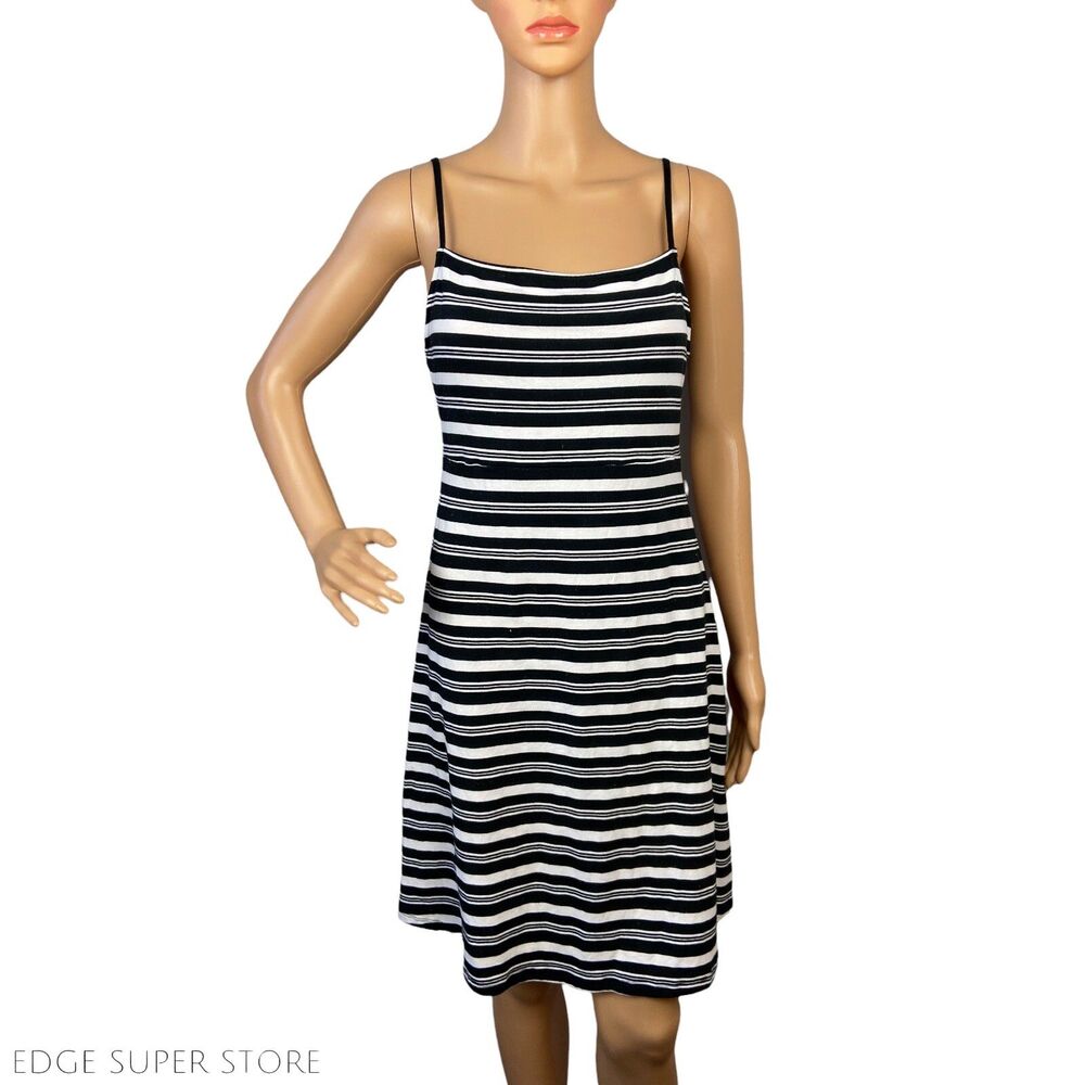 ASOS Striped Black White Scoop Neck Sleeveless Tank Fit N Flare Dress Size 4